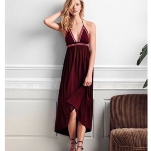 Express Embroidered Trim Halter Maxi Dress